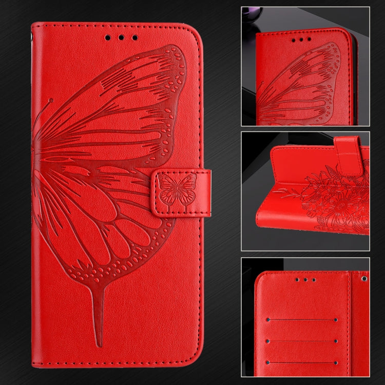 For iPhone 16 Plus Embossed Butterfly Leather Phone Case(Red) - iPhone 16 Plus Cases by buy2fix | Online Shopping UK | buy2fix