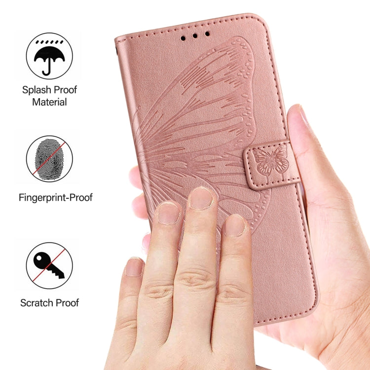 For iPhone 16 Plus Embossed Butterfly Leather Phone Case(Rose Gold) - iPhone 16 Plus Cases by buy2fix | Online Shopping UK | buy2fix