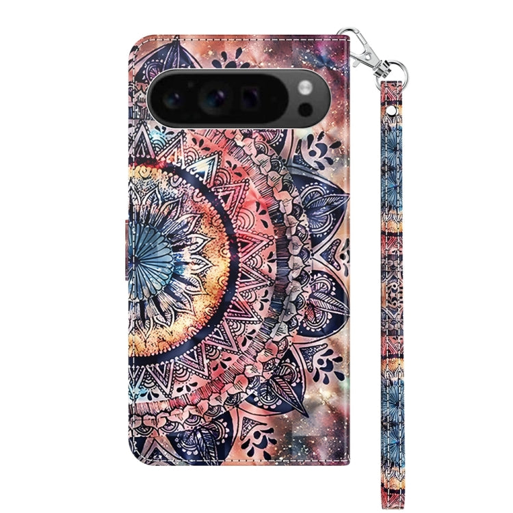 For Google Pixel 9 3D Painted Pattern Leather Phone Case(Colorful Mandala) - Google Cases by buy2fix | Online Shopping UK | buy2fix