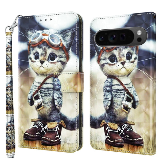 For Google Pixel 9 Pro 3D Painted Pattern Leather Phone Case(Naughty Cat) - Google Cases by buy2fix | Online Shopping UK | buy2fix