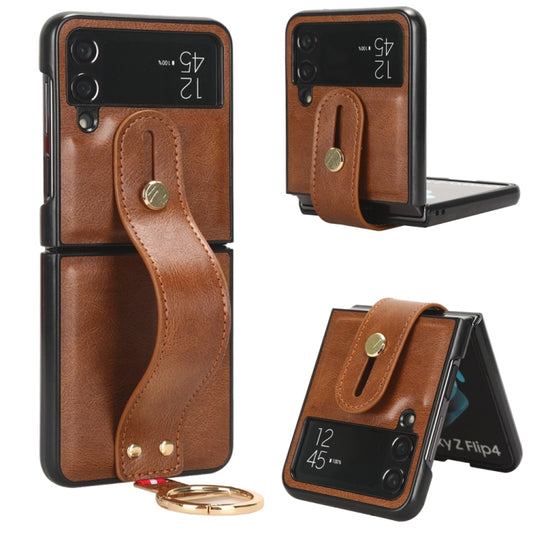 For Samsung Galaxy Z Flip4 Wristband Leather Back Phone Case(Brown) - Galaxy Z Flip4 5G Cases by buy2fix | Online Shopping UK | buy2fix