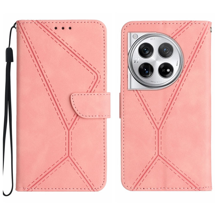 For OnePlus 12 5G Global Stitching Embossed Leather Phone Case(Pink) - OnePlus Cases by buy2fix | Online Shopping UK | buy2fix