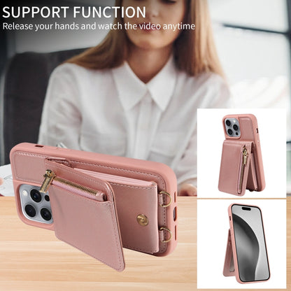 For iPhone 16 Pro Max Crossbody Lanyard Zipper Wallet Leather Phone Case(Rose Gold) - iPhone 16 Pro Max Cases by buy2fix | Online Shopping UK | buy2fix