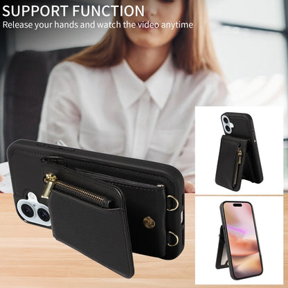 For iPhone 16 Plus Crossbody Lanyard Zipper Wallet Leather Phone Case(Black) - iPhone 16 Plus Cases by buy2fix | Online Shopping UK | buy2fix