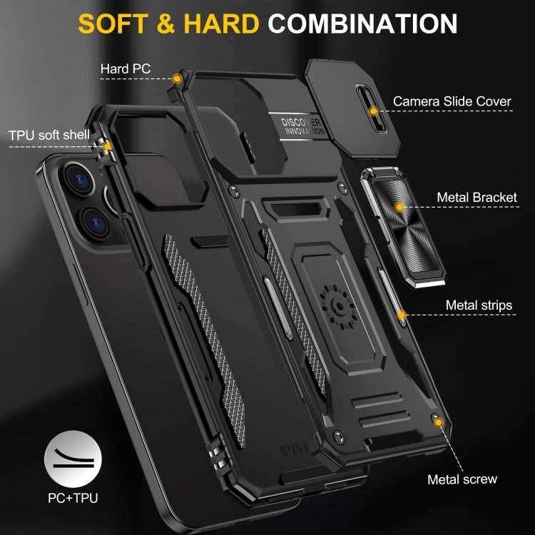 For iPhone 16 Pro Armor PC + TPU Camera Shield Phone Case(Black) - iPhone 16 Pro Cases by buy2fix | Online Shopping UK | buy2fix