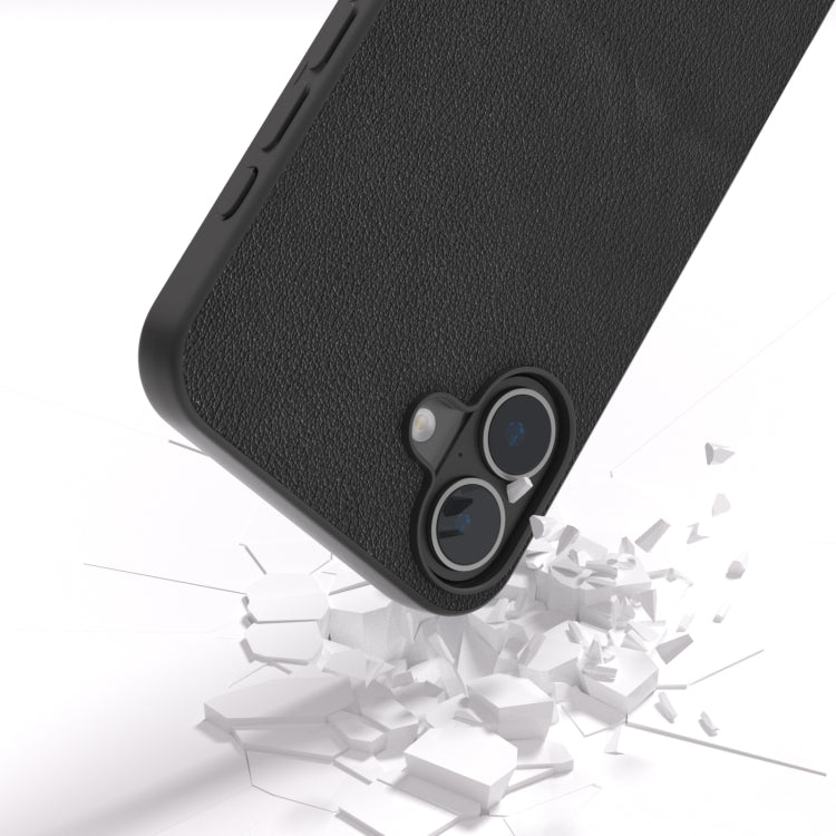 For iPhone 16 ABEEL Genuine Leather Wave Black Edge Phone Case(Black) - iPhone 16 Cases by buy2fix | Online Shopping UK | buy2fix