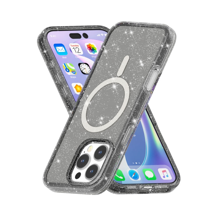 For iPhone 16 Pro Terminator Style Glitter Powder MagSafe Magnetic Phone Case(Black) - iPhone 16 Pro Cases by buy2fix | Online Shopping UK | buy2fix