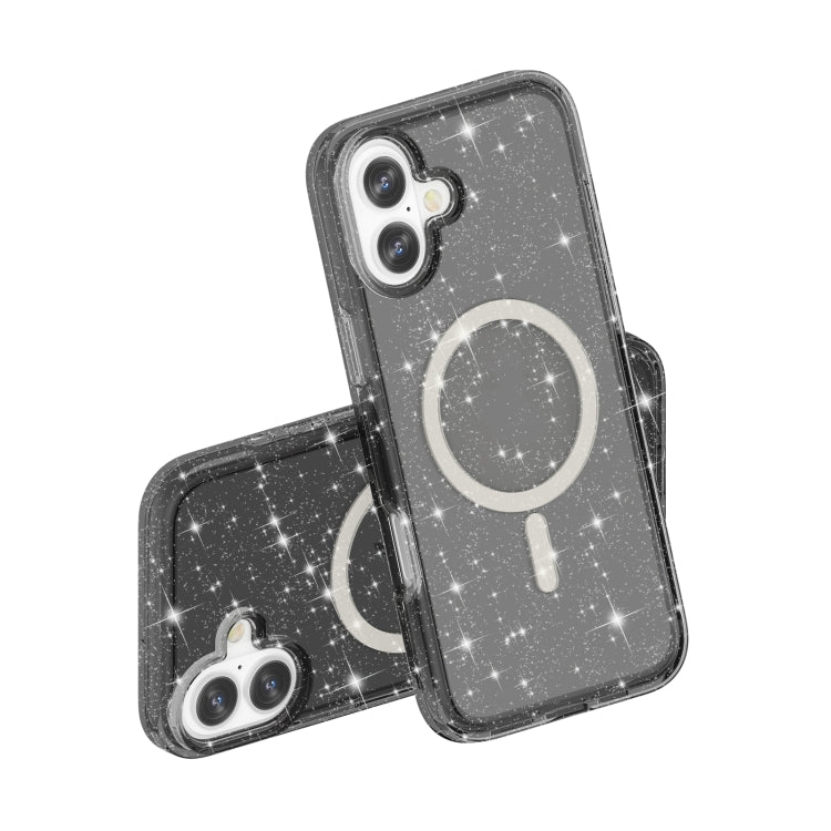 For iPhone 16 Plus Terminator Style Glitter Powder MagSafe Magnetic Phone Case(Black) - iPhone 16 Plus Cases by buy2fix | Online Shopping UK | buy2fix