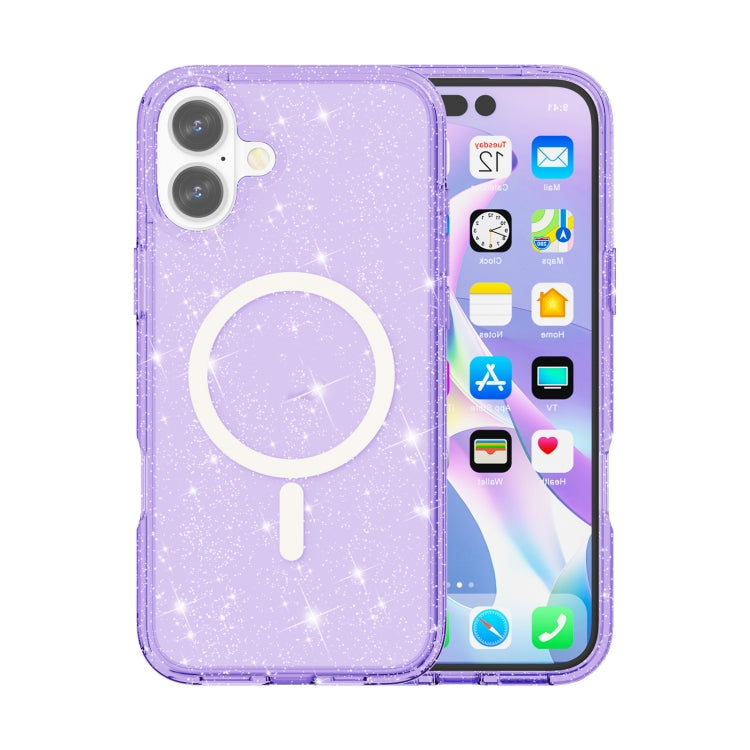 For iPhone 16 Plus Terminator Style Glitter Powder MagSafe Magnetic Phone Case(Purple) - iPhone 16 Plus Cases by buy2fix | Online Shopping UK | buy2fix