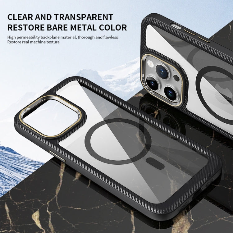 For iPhone 14 MagSafe Carbon Fiber Transparent Back Panel Phone Case(Black) - iPhone 14 Cases by buy2fix | Online Shopping UK | buy2fix