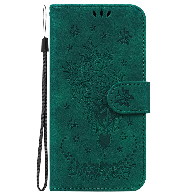 For Motorola Moto G Play 4G 2024 Butterfly Rose Embossed Leather Phone Case(Green) - Motorola Cases by buy2fix | Online Shopping UK | buy2fix