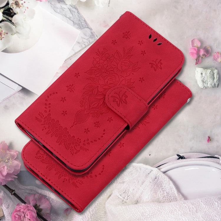 For Motorola Moto G Power 5G 2024 Butterfly Rose Embossed Leather Phone Case(Red) - Motorola Cases by buy2fix | Online Shopping UK | buy2fix