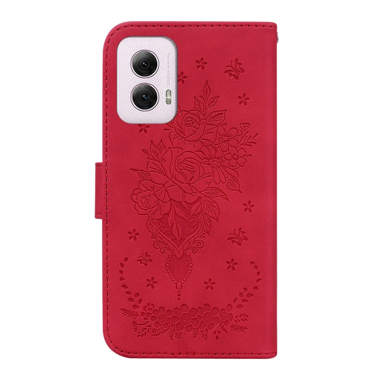 For Motorola Moto G Power 5G 2024 Butterfly Rose Embossed Leather Phone Case(Red) - Motorola Cases by buy2fix | Online Shopping UK | buy2fix