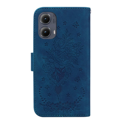 For Motorola Edge 2024 Butterfly Rose Embossed Leather Phone Case(Blue) - Motorola Cases by buy2fix | Online Shopping UK | buy2fix