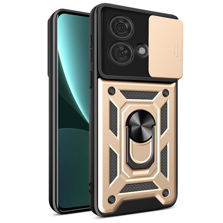 For Motorola Edge 40 Neo 5G Sliding Camera Cover Design TPU Hybrid PC Phone Case(Gold) - Motorola Cases by buy2fix | Online Shopping UK | buy2fix