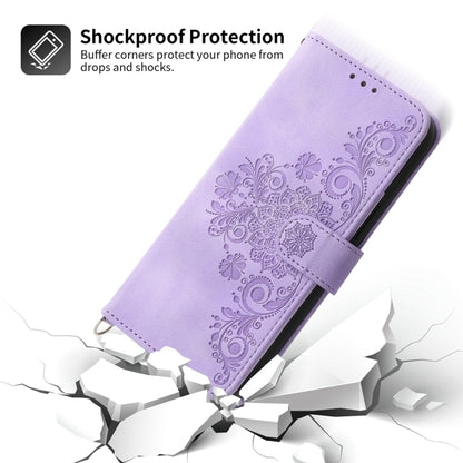 For vivo Y03 Skin-feel Flowers Embossed Wallet Leather Phone Case(Purple) - vivo Cases by buy2fix | Online Shopping UK | buy2fix