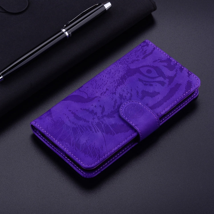 For Motorola Edge 2024 Tiger Embossing Pattern Leather Phone Case(Purple) - Motorola Cases by buy2fix | Online Shopping UK | buy2fix