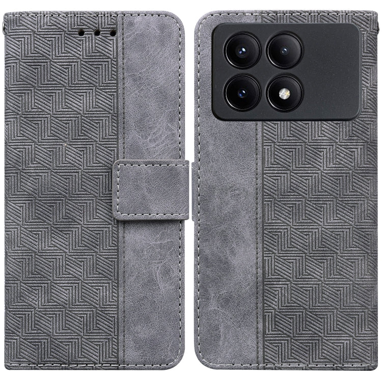 For Xiaomi Redmi K70E / Poco X6 Pro Geometric Embossed Leather Phone Case(Grey) - K70E Cases by buy2fix | Online Shopping UK | buy2fix