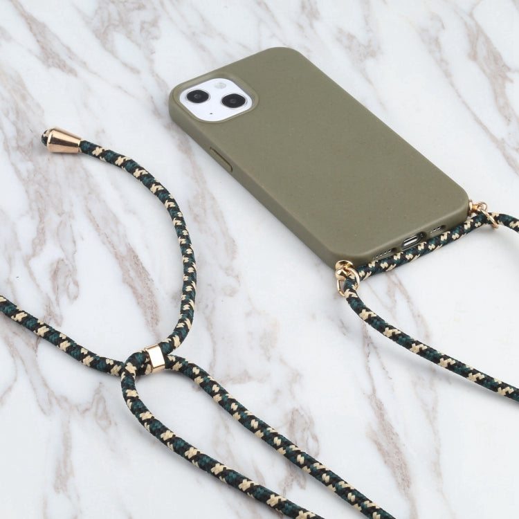 For iPhone 16 Wheat Straw TPU Shockproof Phone Case with Neck Lanyard(Dark Green) - iPhone 16 Cases by buy2fix | Online Shopping UK | buy2fix