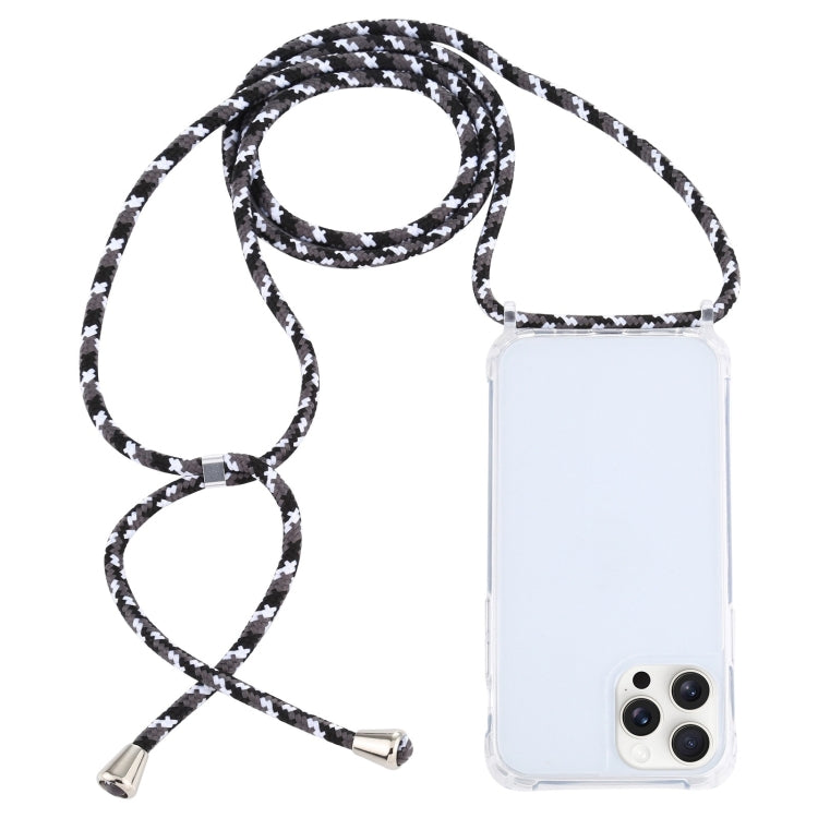 For iPhone 16 Pro Transparent Acrylic Airbag Shockproof Phone Protective Case with Lanyard(Black White Grey) - iPhone 16 Pro Cases by buy2fix | Online Shopping UK | buy2fix