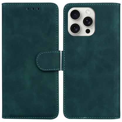 For iPhone 16 Pro Max Skin Feel Pure Color Flip Leather Phone Case(Green) - iPhone 16 Pro Max Cases by buy2fix | Online Shopping UK | buy2fix