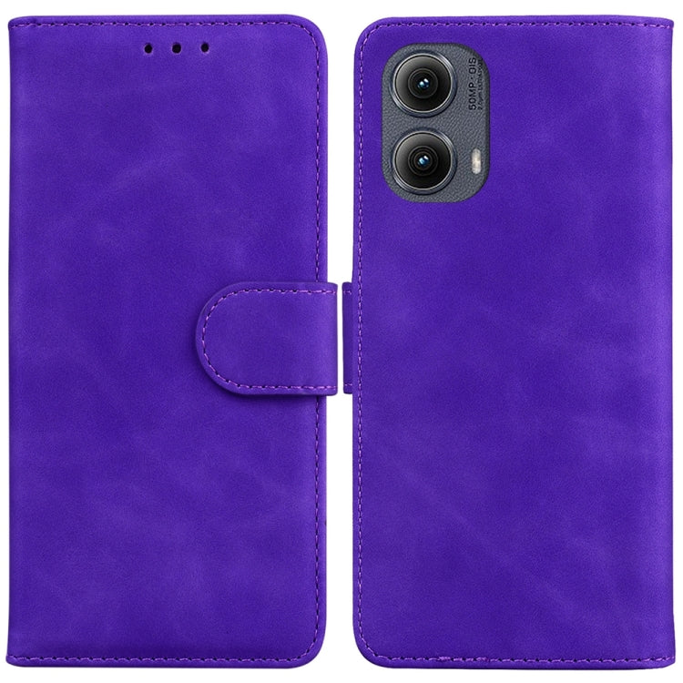 For Motorola Edge 2024 Skin Feel Pure Color Flip Leather Phone Case(Purple) - Motorola Cases by buy2fix | Online Shopping UK | buy2fix