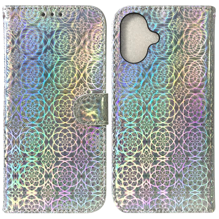 For iPhone 16 Colorful Magnetic Buckle Leather Phone Case(Silver) - iPhone 16 Cases by buy2fix | Online Shopping UK | buy2fix