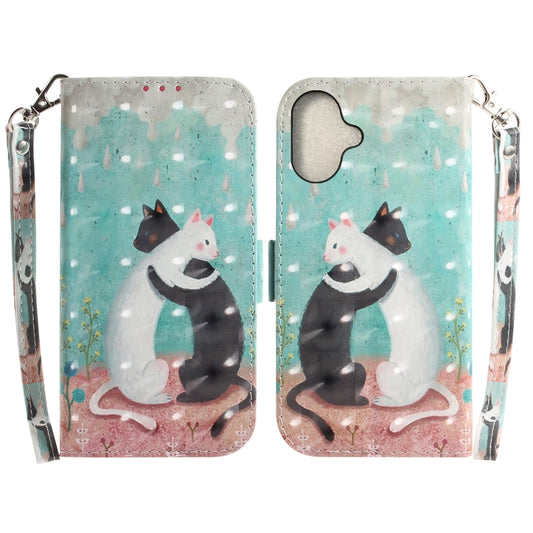 For iPhone 16 Plus 3D Colored Horizontal Flip Leather Phone Case(Black White Cat) - iPhone 16 Plus Cases by buy2fix | Online Shopping UK | buy2fix