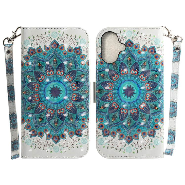 For iPhone 16 3D Colored Horizontal Flip Leather Phone Case(Peacock Wreath) - iPhone 16 Cases by buy2fix | Online Shopping UK | buy2fix