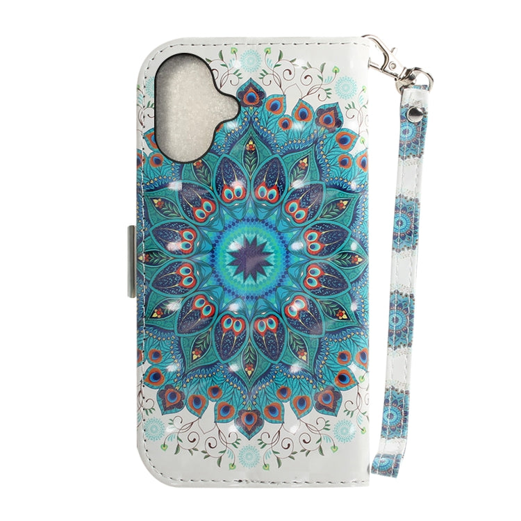 For iPhone 16 3D Colored Horizontal Flip Leather Phone Case(Peacock Wreath) - iPhone 16 Cases by buy2fix | Online Shopping UK | buy2fix