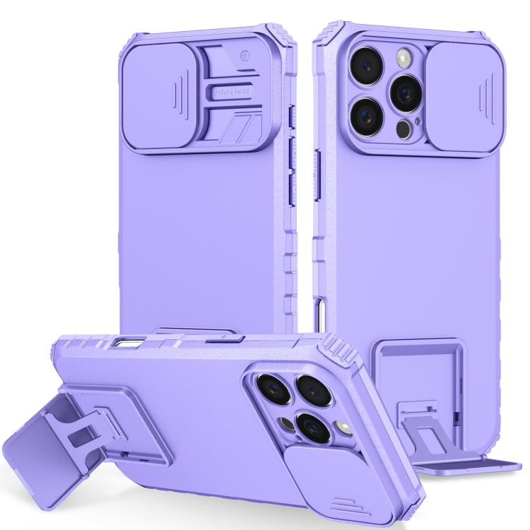 For iPhone 16 Pro Stereoscopic Holder Sliding Camshield Phone Case(Purple) - iPhone 16 Pro Cases by buy2fix | Online Shopping UK | buy2fix