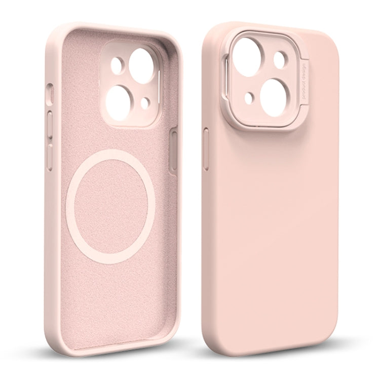 For iPhone 14 MagSafe Liquid Silicone Lens Holder Phone Case(Pink) - iPhone 14 Cases by buy2fix | Online Shopping UK | buy2fix