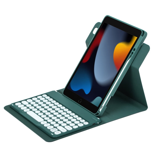 For iPad 10.2 2021 / Air 2019 Round Button 360 Degree Rotatable Bluetooth Keyboard Leather Case(Dark Green) - Universal by buy2fix | Online Shopping UK | buy2fix