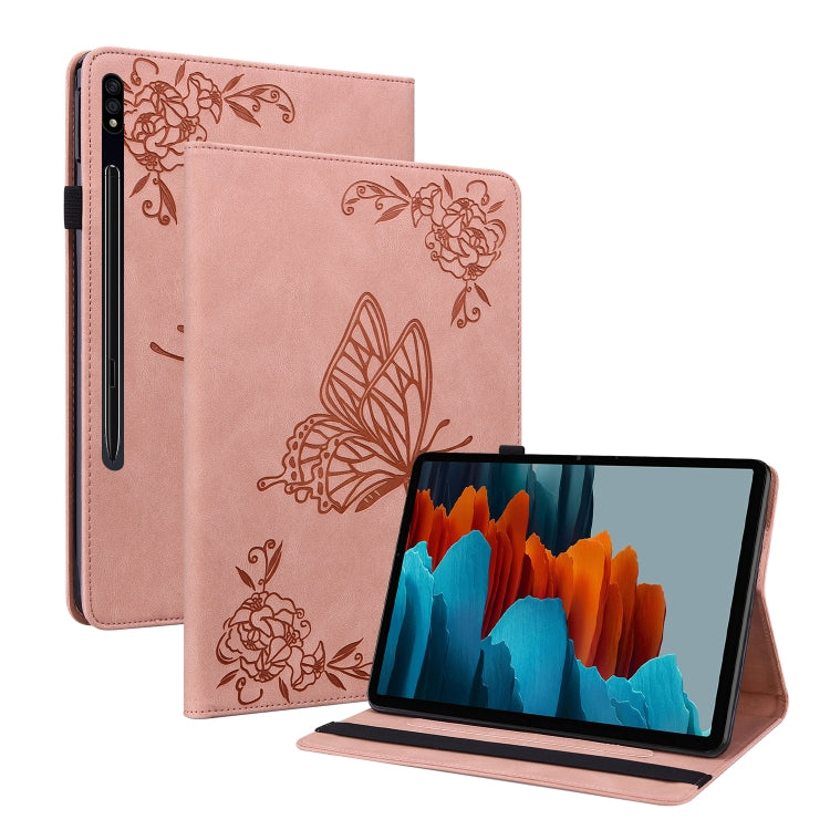 For Samsung Galaxy Tab S9 Butterfly Flower Embossed Leather Tablet Case(Rose Gold) - Galaxy Tab S9 Cases by buy2fix | Online Shopping UK | buy2fix