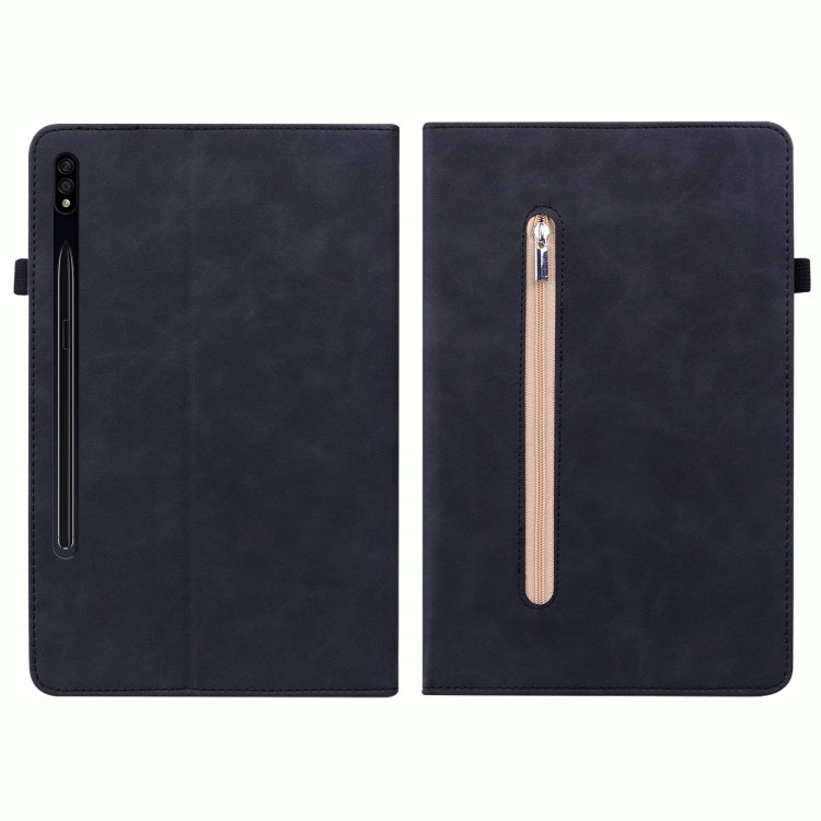 For Samsung Galaxy Tab S9+ Skin Feel Solid Color Zipper Leather Tablet Case(Black) - Galaxy Tab S9+ Cases by buy2fix | Online Shopping UK | buy2fix