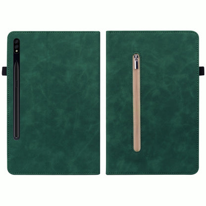 For Samsung Galaxy Tab S9+ Skin Feel Solid Color Zipper Leather Tablet Case(Green) - Galaxy Tab S9+ Cases by buy2fix | Online Shopping UK | buy2fix