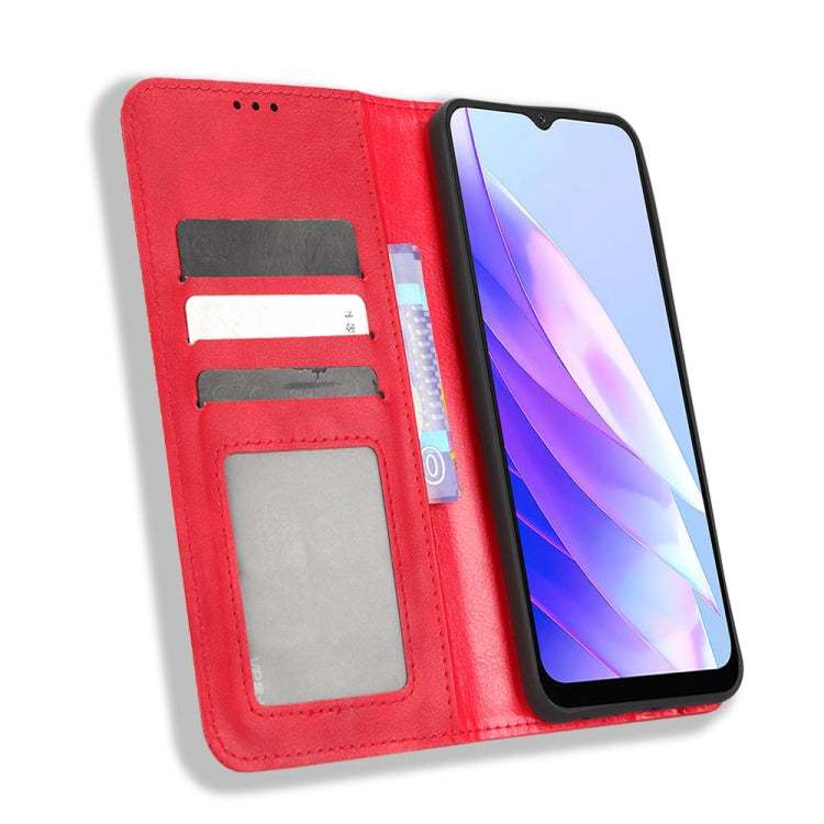 For Blackview A52 / A52 Pro Magnetic Buckle Retro Texture Leather Phone Case(Red) - More Brand by buy2fix | Online Shopping UK | buy2fix