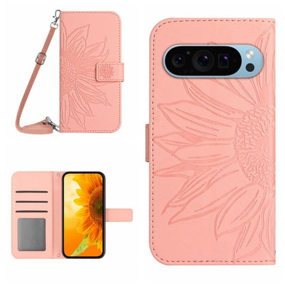 For Google Pixel 9 Pro Skin Feel Sun Flower Embossed Flip Leather Phone Case with Lanyard(Pink) - Google Cases by buy2fix | Online Shopping UK | buy2fix