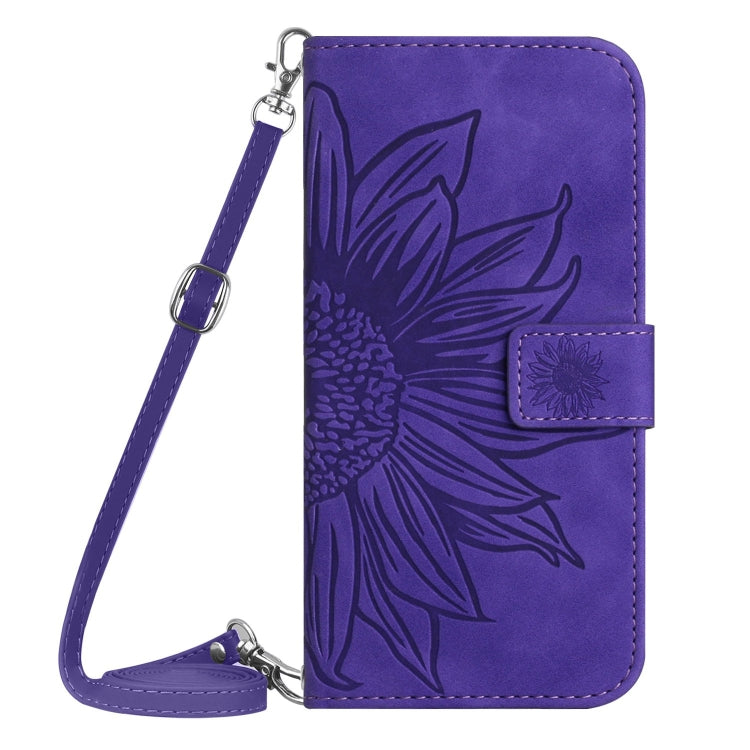 For Google Pixel 9 Pro Skin Feel Sun Flower Embossed Flip Leather Phone Case with Lanyard(Dark Purple) - Google Cases by buy2fix | Online Shopping UK | buy2fix