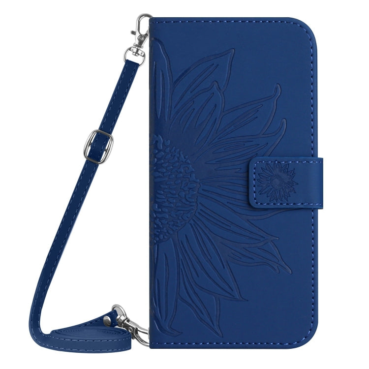 For Google Pixel 9 Skin Feel Sun Flower Embossed Flip Leather Phone Case with Lanyard(Dark Blue) - Google Cases by buy2fix | Online Shopping UK | buy2fix