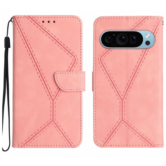 For Google Pixel 9 Pro Stitching Embossed Leather Phone Case(Pink) - Google Cases by buy2fix | Online Shopping UK | buy2fix