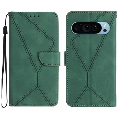 For Google Pixel 9 Pro Stitching Embossed Leather Phone Case(Green) - Google Cases by buy2fix | Online Shopping UK | buy2fix