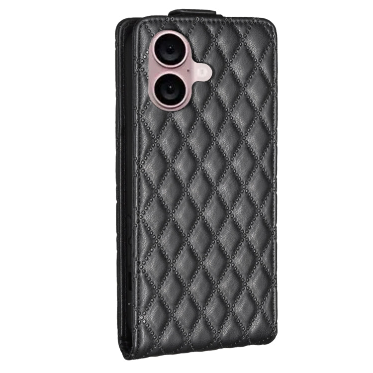 For iPhone 16 Diamond Lattice Vertical Flip Leather Phone Case(Black) - iPhone 16 Cases by buy2fix | Online Shopping UK | buy2fix