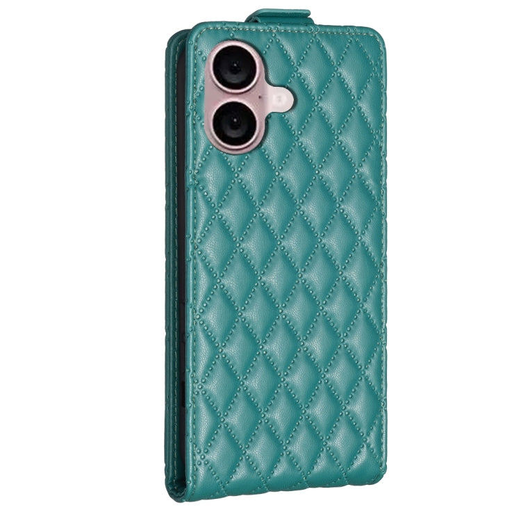 For iPhone 16 Diamond Lattice Vertical Flip Leather Phone Case(Green) - iPhone 16 Cases by buy2fix | Online Shopping UK | buy2fix