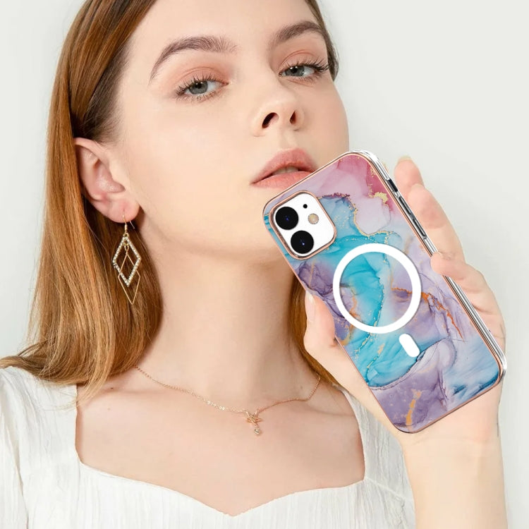 For iPhone 12 / 12 Pro Marble Pattern Dual-side IMD Magsafe TPU Phone Case(Blue Marble) - iPhone 12 / 12 Pro Cases by buy2fix | Online Shopping UK | buy2fix