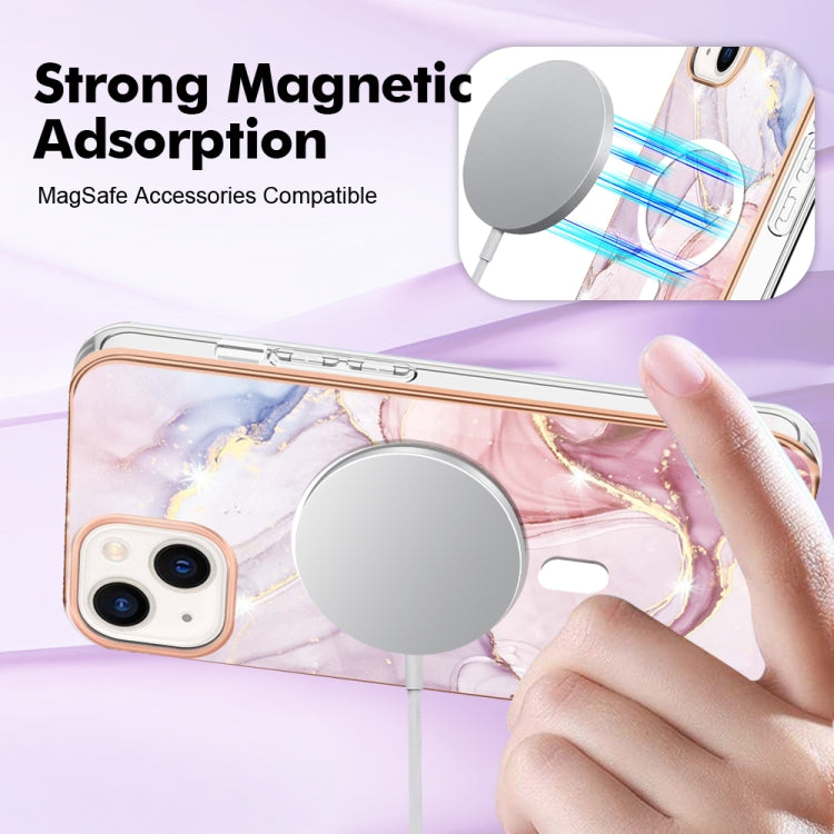 For iPhone 14 Marble Pattern Dual-side IMD Magsafe TPU Phone Case(Rose Gold 005) - iPhone 14 Cases by buy2fix | Online Shopping UK | buy2fix