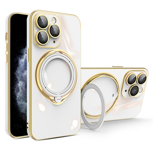 For iPhone 11 Pro Max Multifunction Electroplating MagSafe Holder Phone Case(White) - iPhone 11 Pro Max Cases by buy2fix | Online Shopping UK | buy2fix