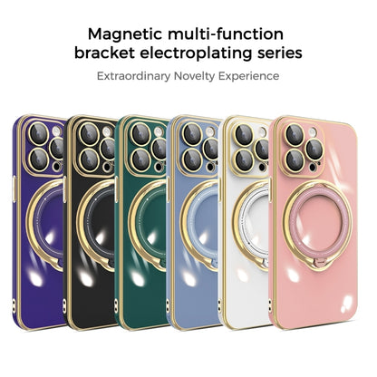 For iPhone 14 Multifunction Electroplating MagSafe Holder Phone Case(Dark Green) - iPhone 14 Cases by buy2fix | Online Shopping UK | buy2fix