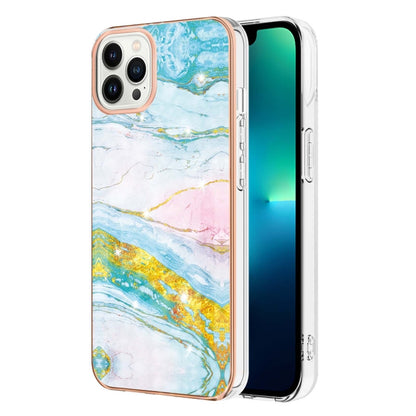 For iPhone 16 Pro Max Electroplating Marble Pattern Dual-side IMD TPU Shockproof Phone Case (Green 004) - iPhone 16 Pro Max Cases by buy2fix | Online Shopping UK | buy2fix