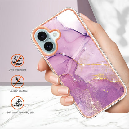 For iPhone 16 Plus Electroplating Marble Pattern Dual-side IMD TPU Shockproof Phone Case (Purple 001) - iPhone 16 Plus Cases by buy2fix | Online Shopping UK | buy2fix